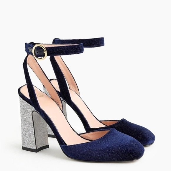 J. Crew Shoes - J Crew Harlow Velvet Ankle Strap Glitter Pumps
